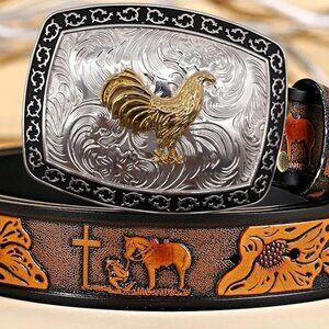 Rooster Belt Buckle Cowboy Rodeo Western Silver Gold Tone New With Tags